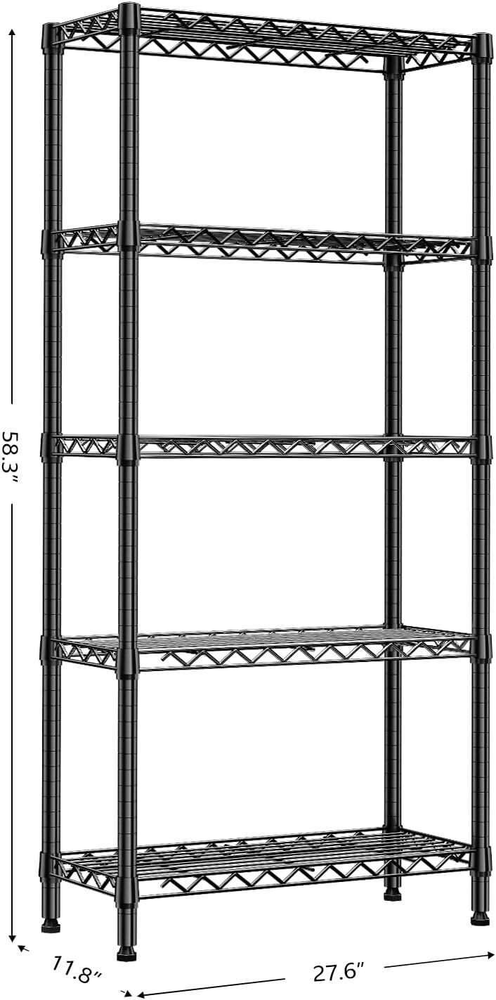 5 Tier Wire Storage Shelf Unit Steel Shelving Black Wire Pantry Shelves 12*28*58