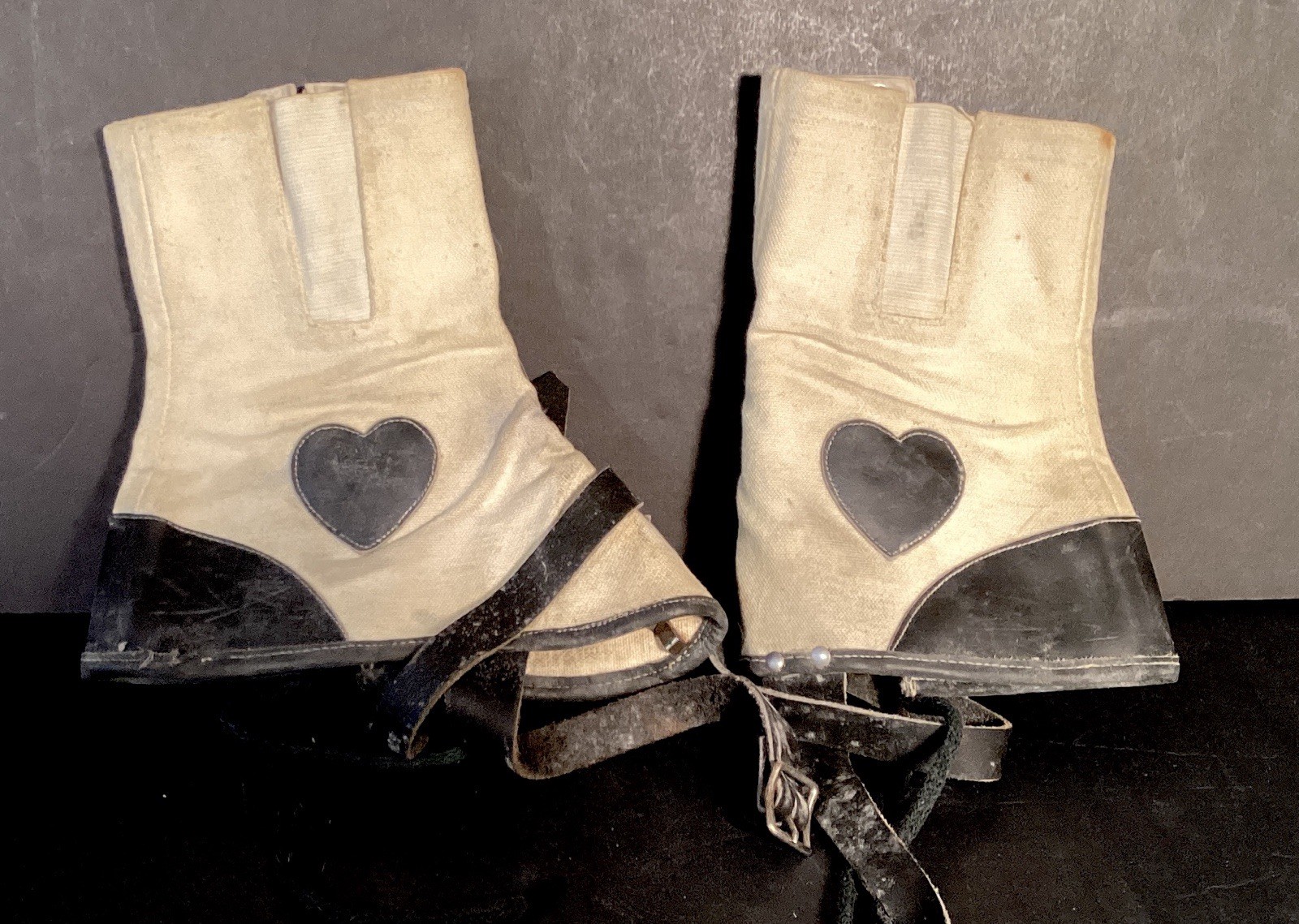 Original Antique Leather Spats With Hearts & Straps