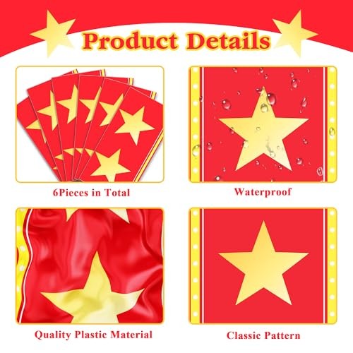 6 Pcs Movie Night Table Runner Movie Night Supplies Red Carpet Gold Star