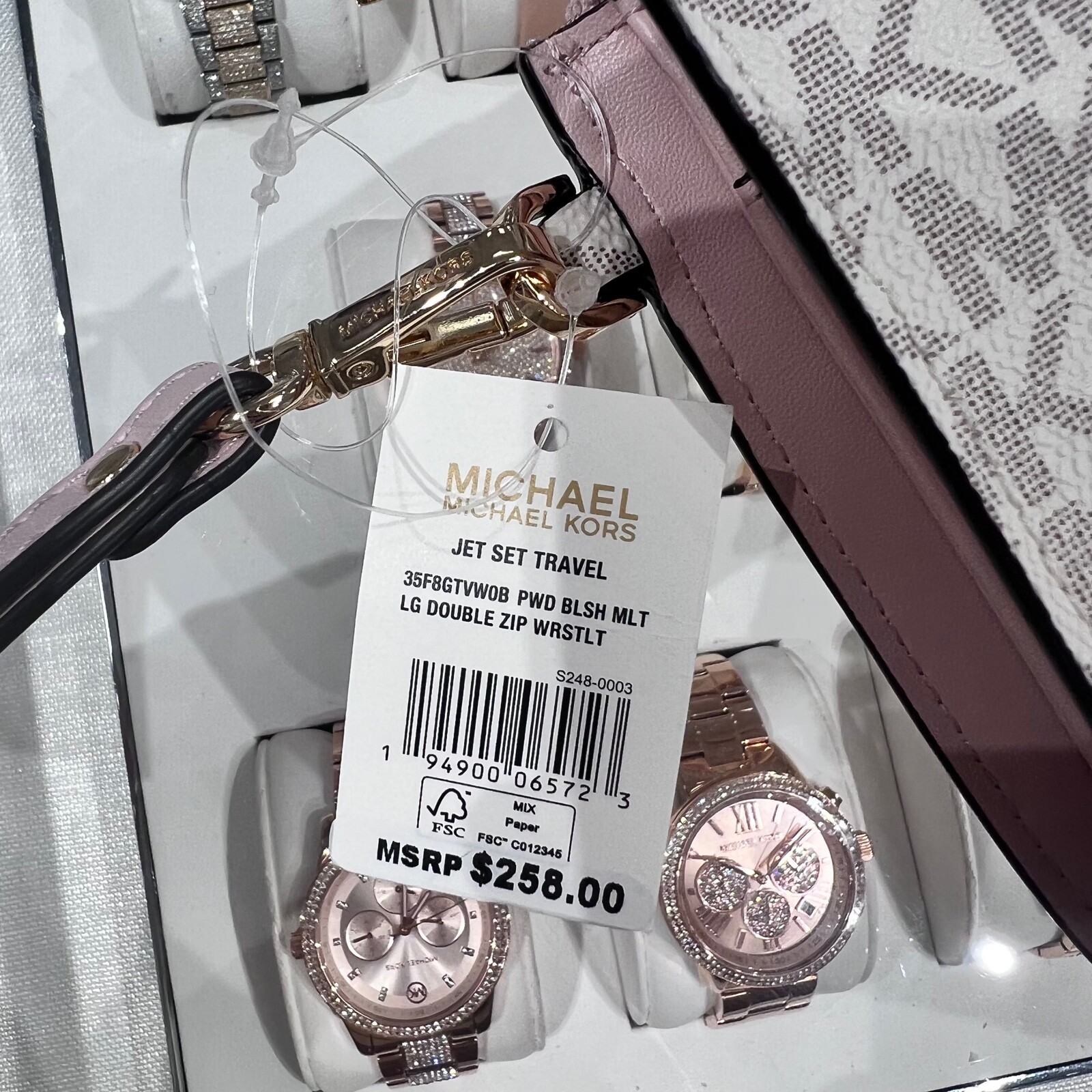 Michael Kors Jet Set Travel Double Zip Wristlet Wallet Vanilla Pink Powder Blush