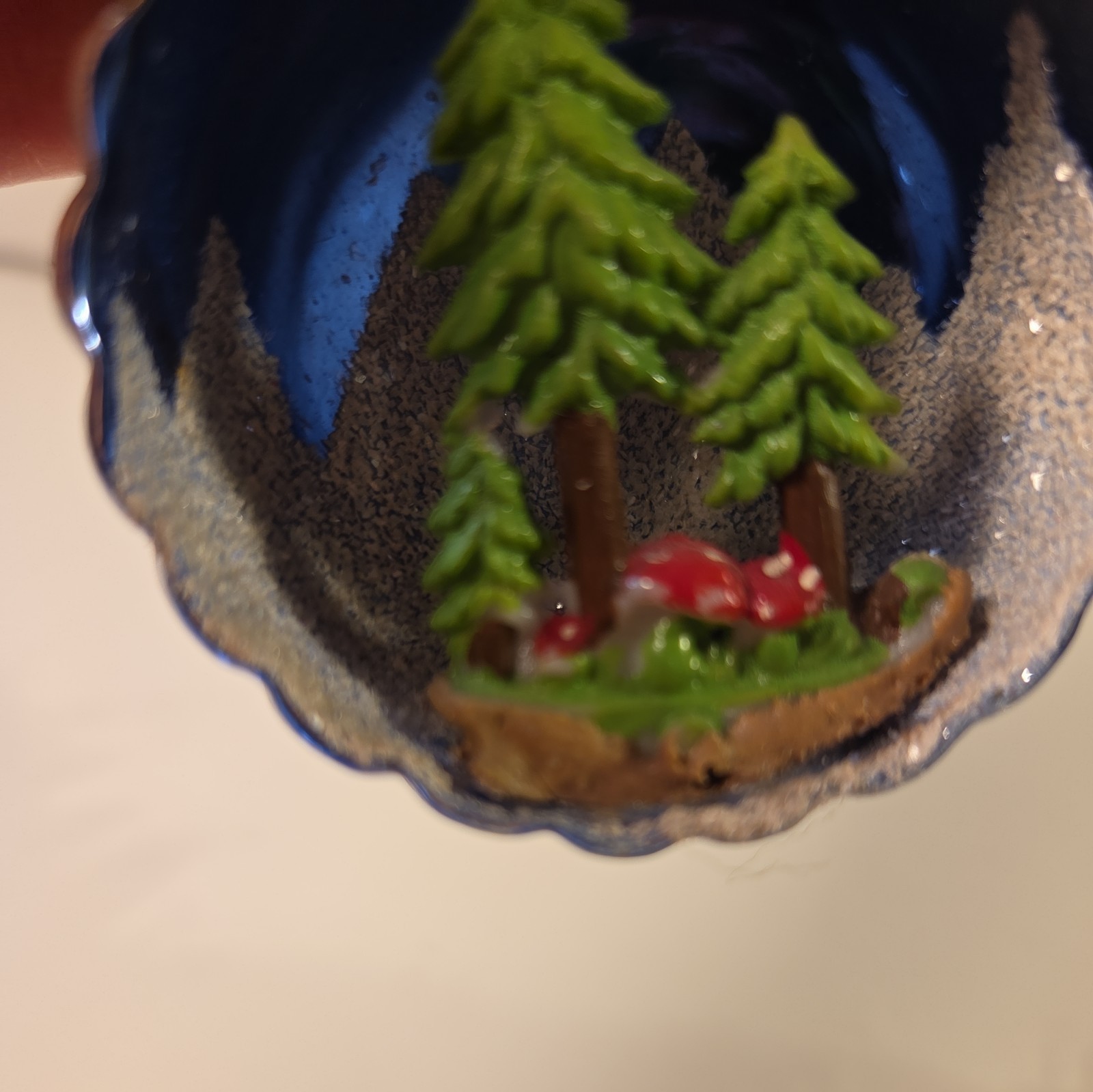 Vintage Glass Diorama PINE TREE MUSHROOMS Indent BALL Christmas Ornament Italy?
