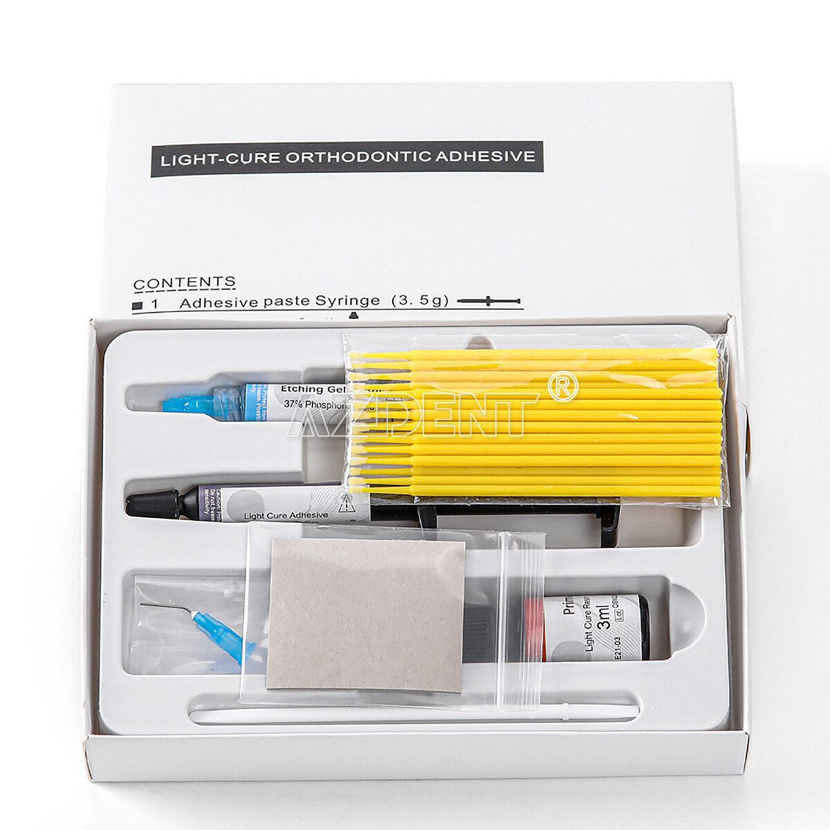 Sistema de pegado de resina de ortodoncia dental para curar los brackets