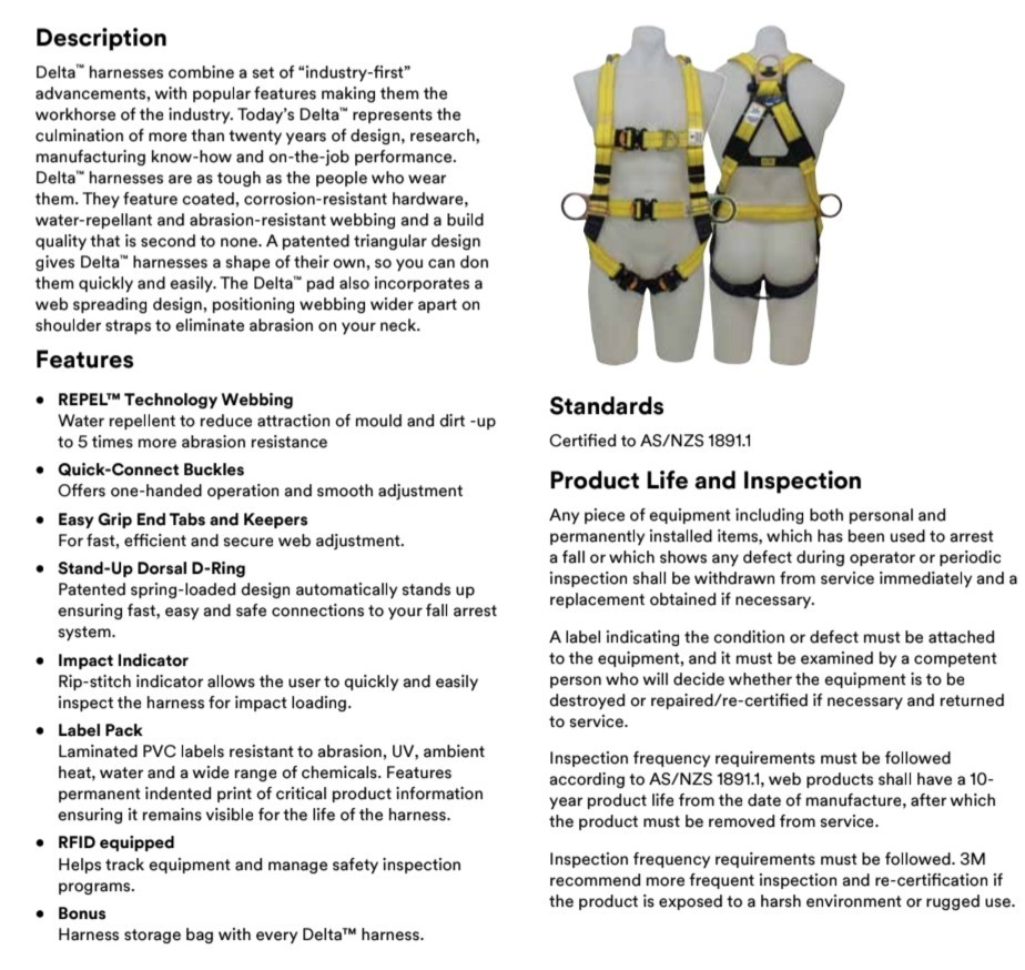 3M DBI-SALA Delta Comfort Construction Style Positioning Harness Medium New
