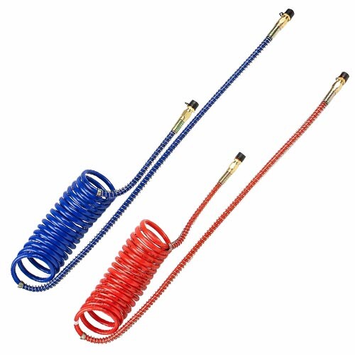 15' RED AND BLUE COIL COILED AIR LINE HOSE SET - TRAILER BRAKE - 1/2" Fittings
