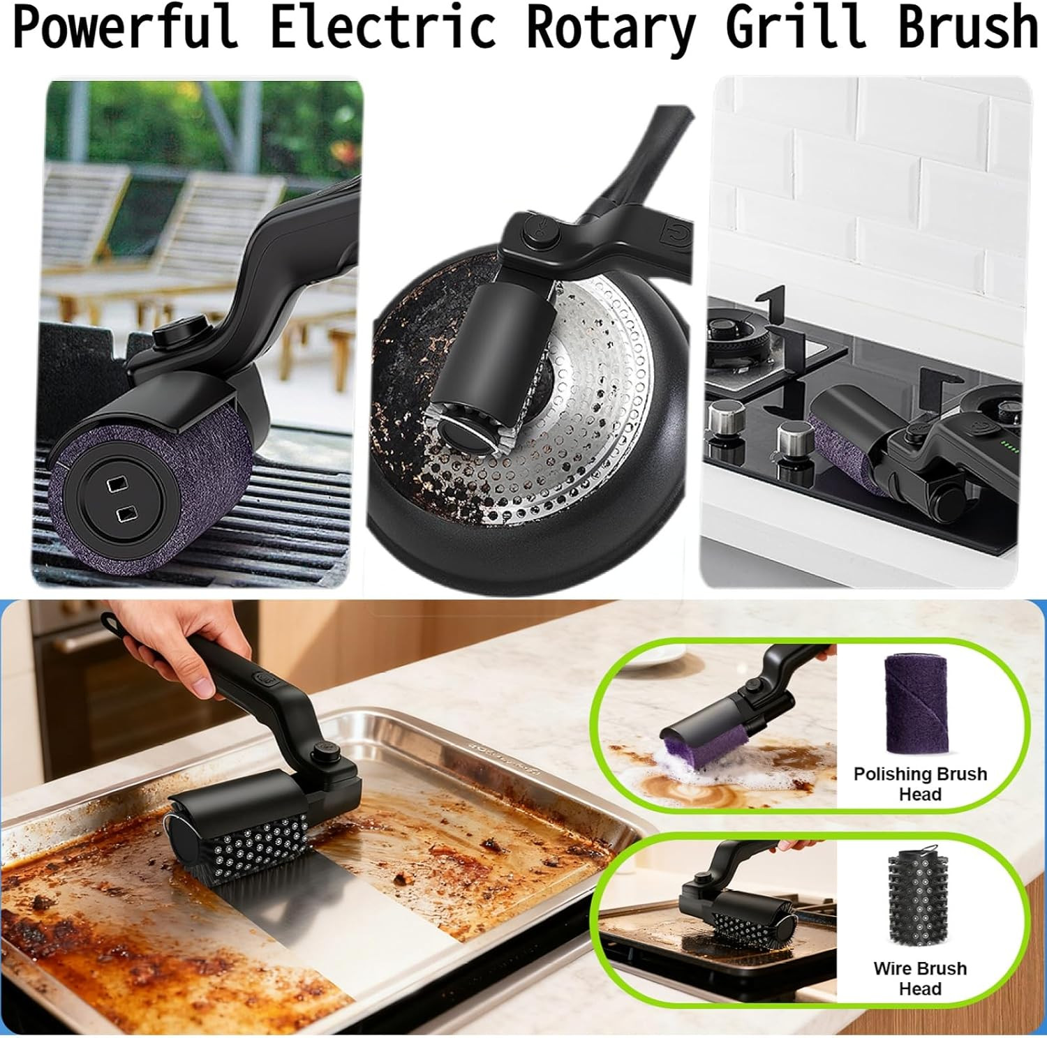 Electric BBQ Grill Brush - 2600mAh Rechargeable Cleaning Brush Wireless Cleaner.