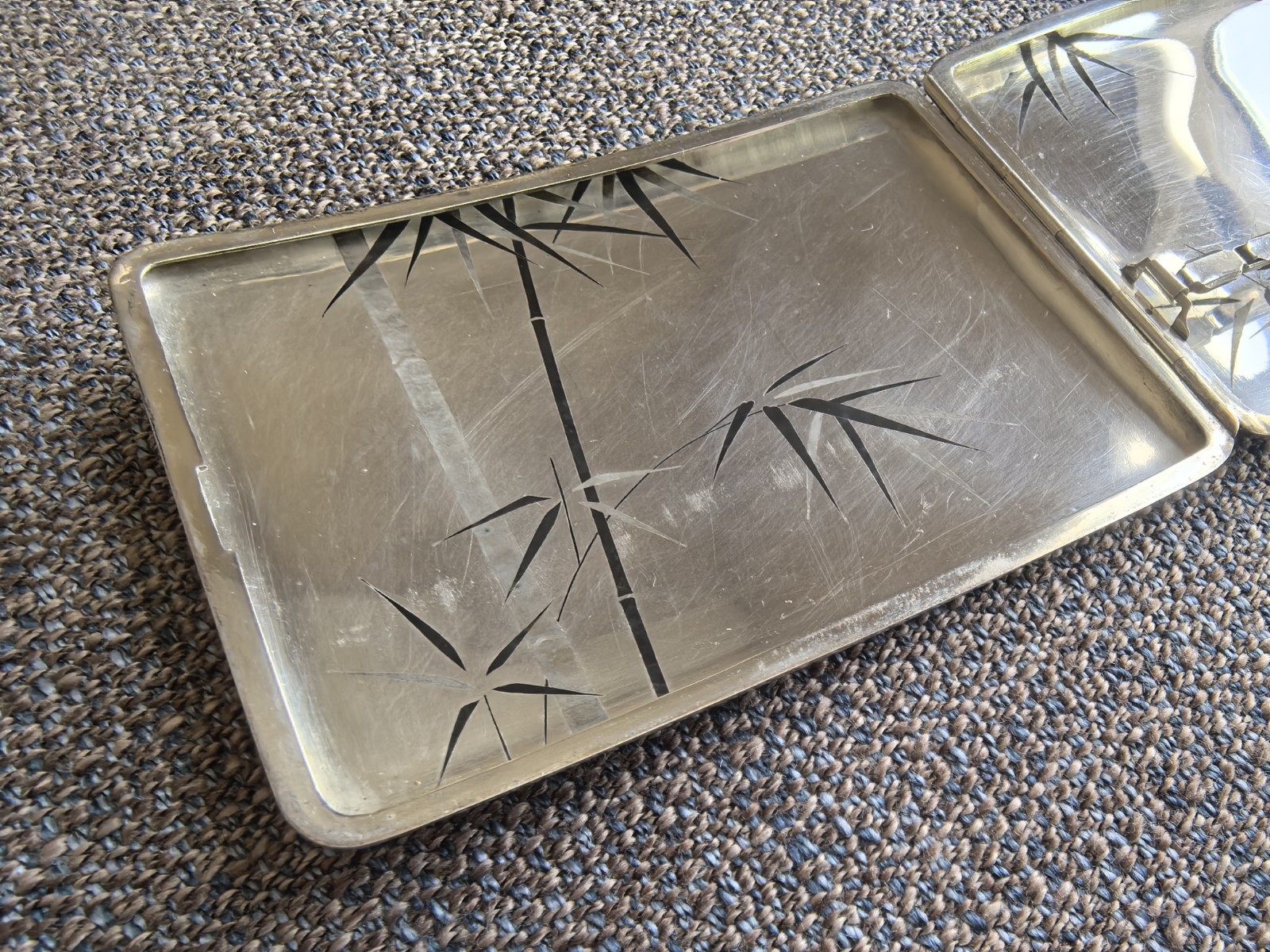 Vintage Japanese K.Uyeda Sterling Silver Cigarette Case with Bamboo Design