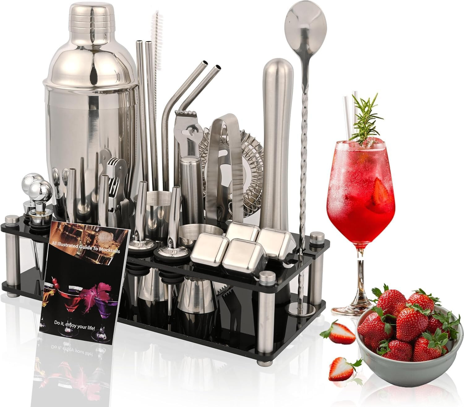 Bartender Kit 26 PC Complete Cocktail Shaker Tool Set Stainless Steel with Stand