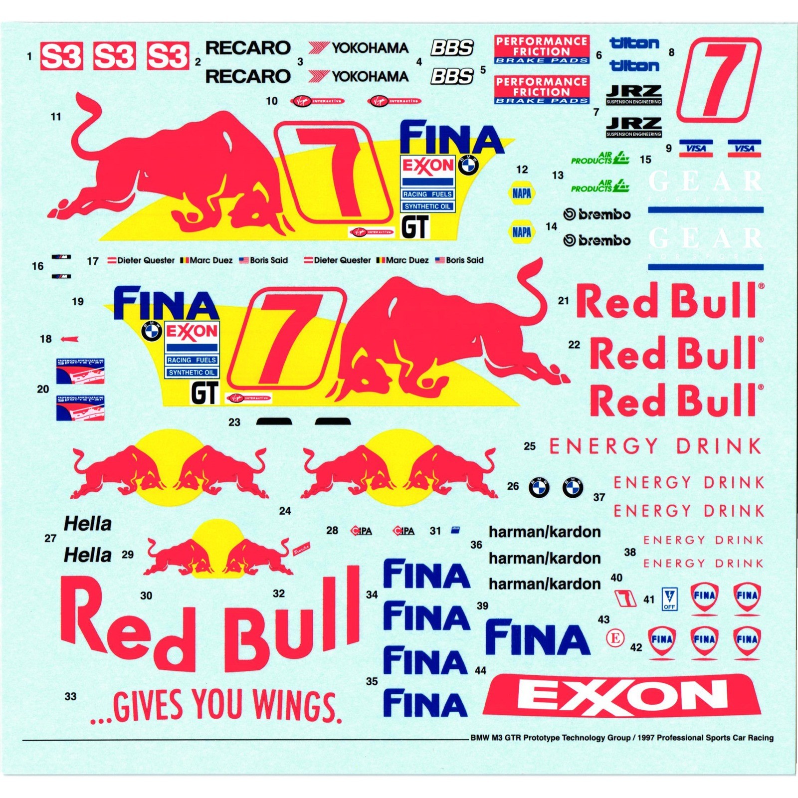 Cartograf BMW M3 GTR Red Bull Fina Professional Sport Car Racing Decal 1/32
