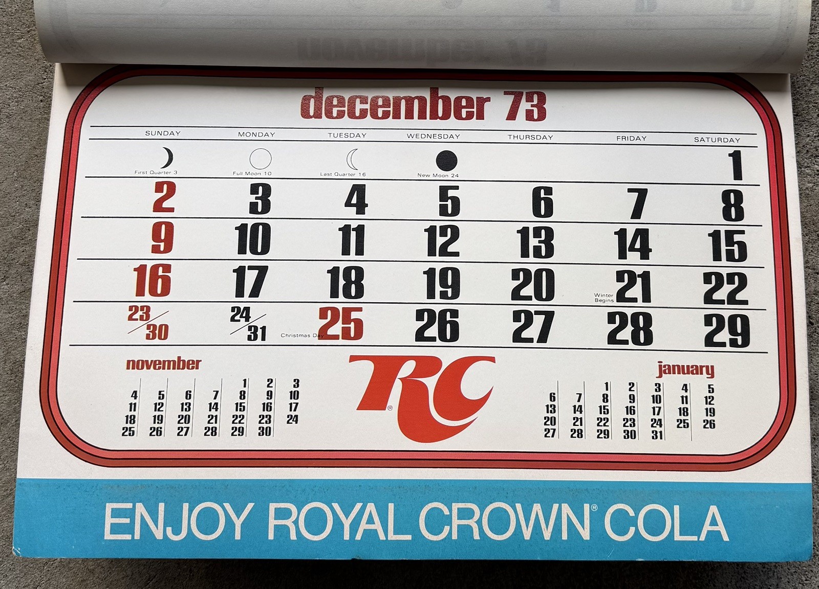 Vintage 1973 RC Cola African American Advertising Calendar Royal Crown Soda