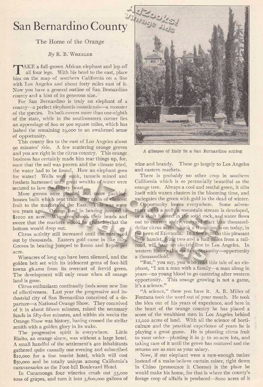 1912 San Bernardino Co Print Article with Arrowhead Springs Hotel & Landmark Pix