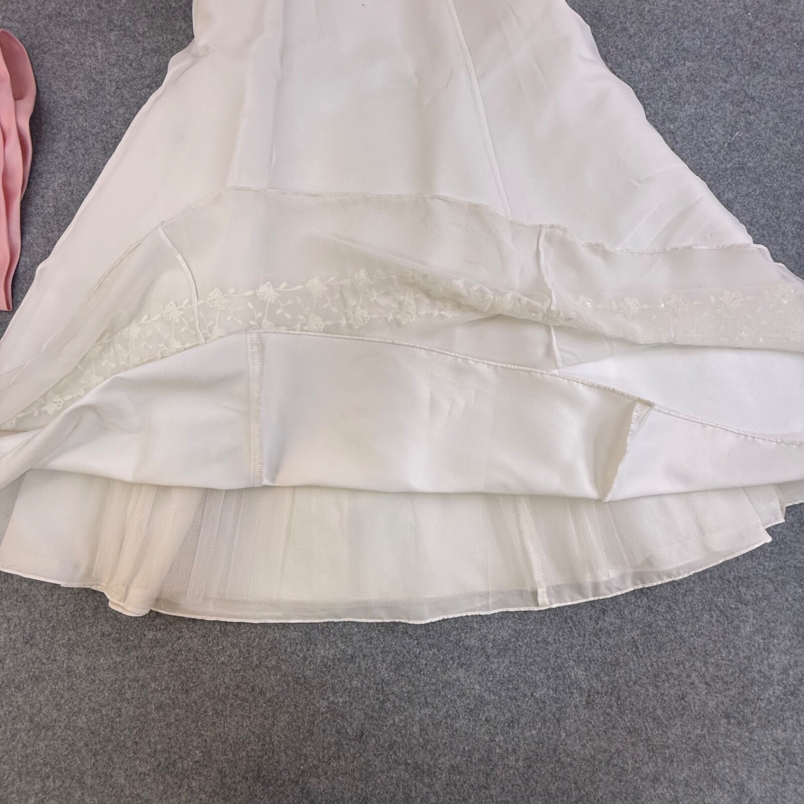 David's Bridal Tea Length Wedding Dress Womens 7 Straps Beaded Pink Sash Ribbon