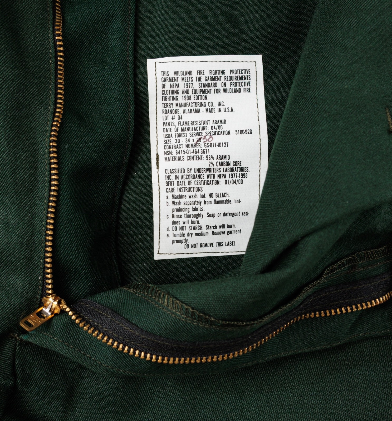 Forest Service Nomex Wildland Firefighting Pants 30 to 34x29 FR Aramid Green