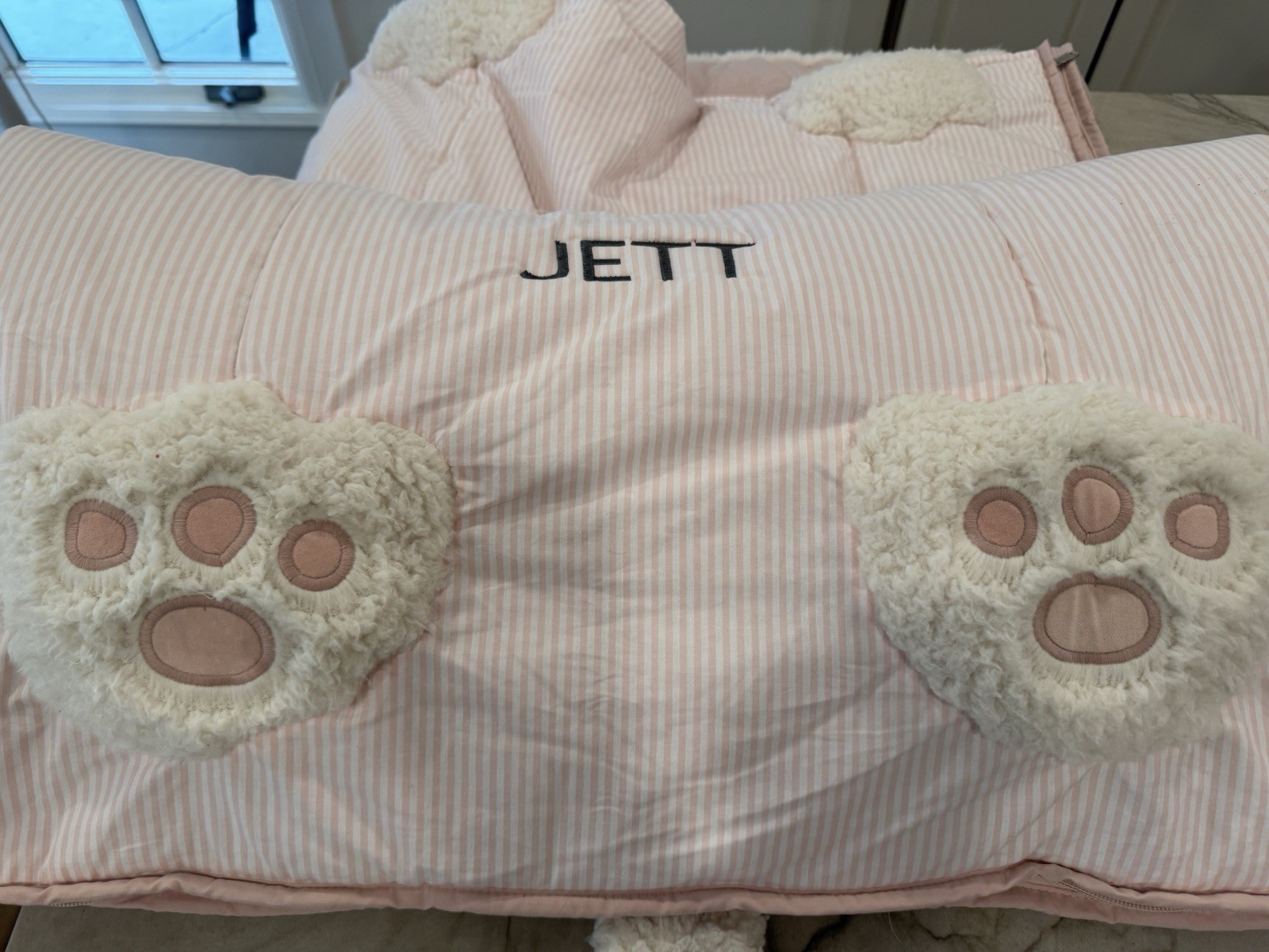 Pottery Barn Kids Striped Shaggy Head Critter Sleeping Bag Bunny Pink Mono JETT