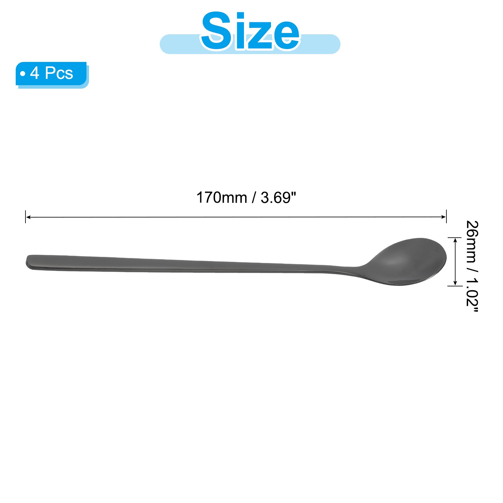 Long Handle Iced Tea Spoon, 4 Pcs 7" Stainless Steel Long Coffee Spoons, Black