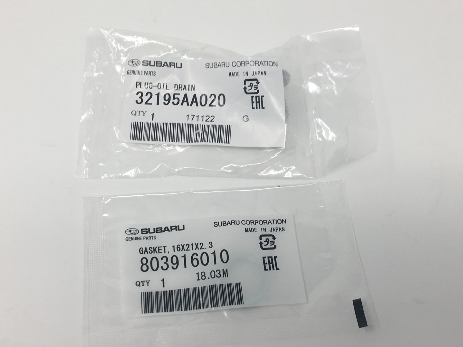 2011-2019 Subaru Oil Drain Plug & Crush Washer Gasket 32195AA021 & 803916010 OEM