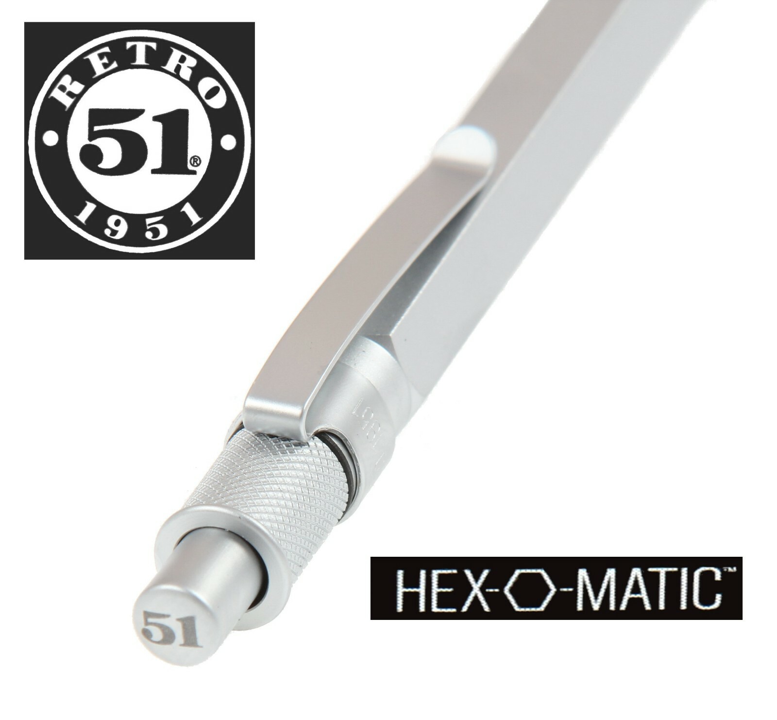 Retro 51 / Hex-o-matic Series Silver Ballpoint Pen #HEX-615BP