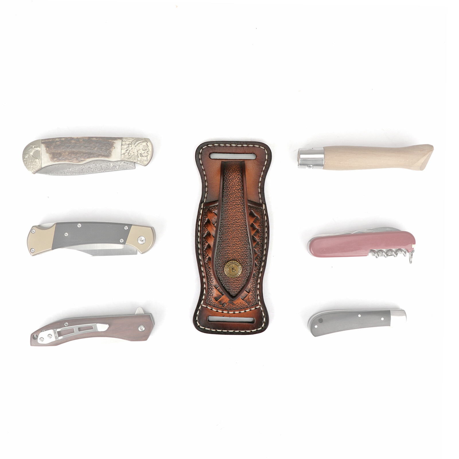 TOURBON Leather Folding Blade Knife Sheath Belt EDC Knives Cover Case Horizontal