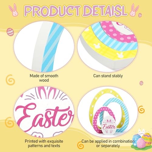 4 Pcs Egg Tabletop Decorations Wooden Signs Blocks Double-sided Spring Easter