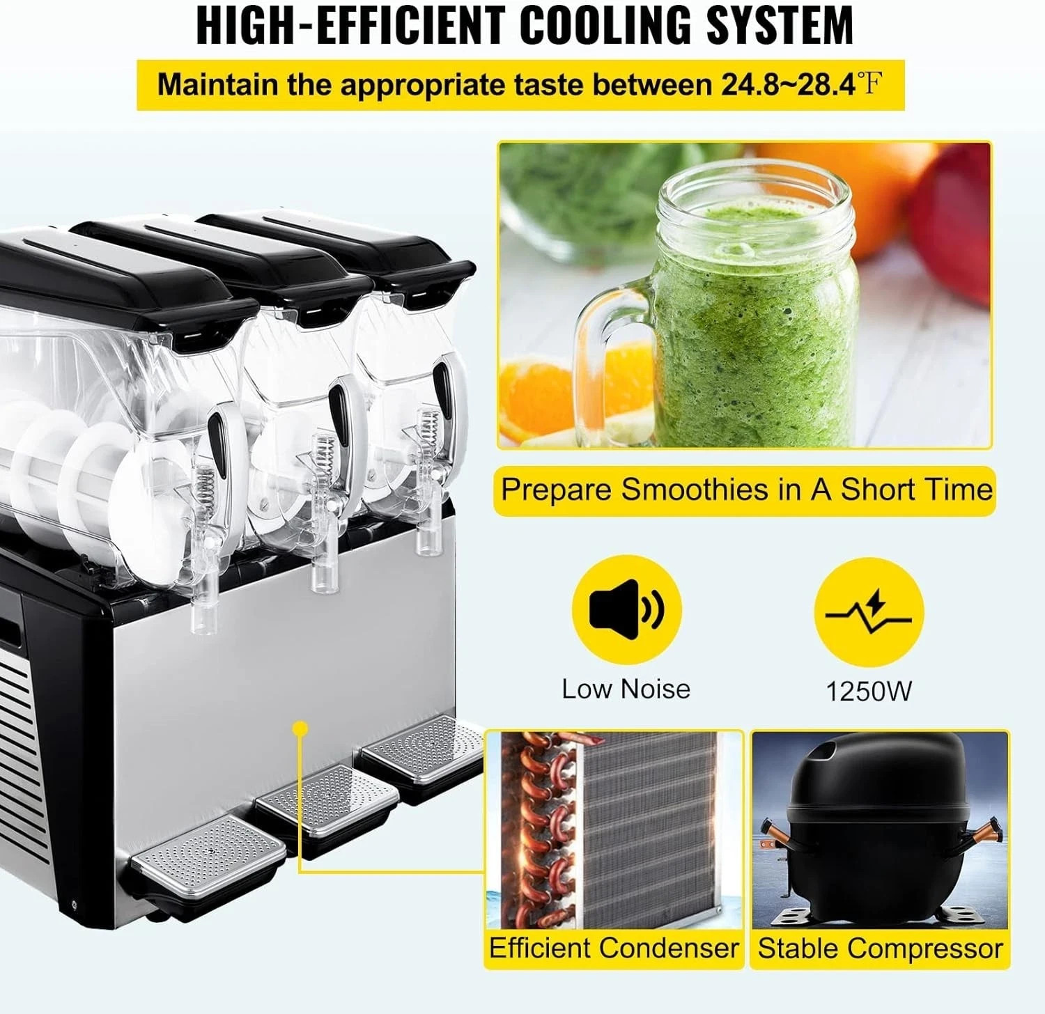 Slush Frozen Drink Machine, 10LX3 Tanks Commercial Slushy Machine