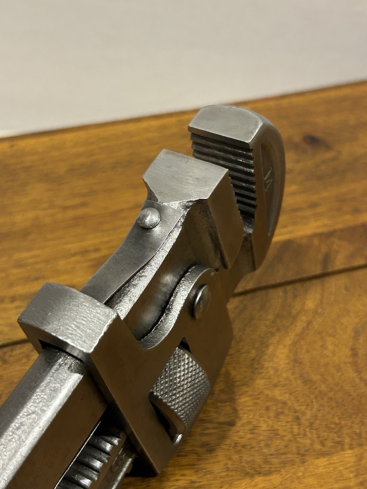 Vintage J.P. Danielson 14” Wood Handle Pipe Wrench Adjustable Monkey Wrench USA