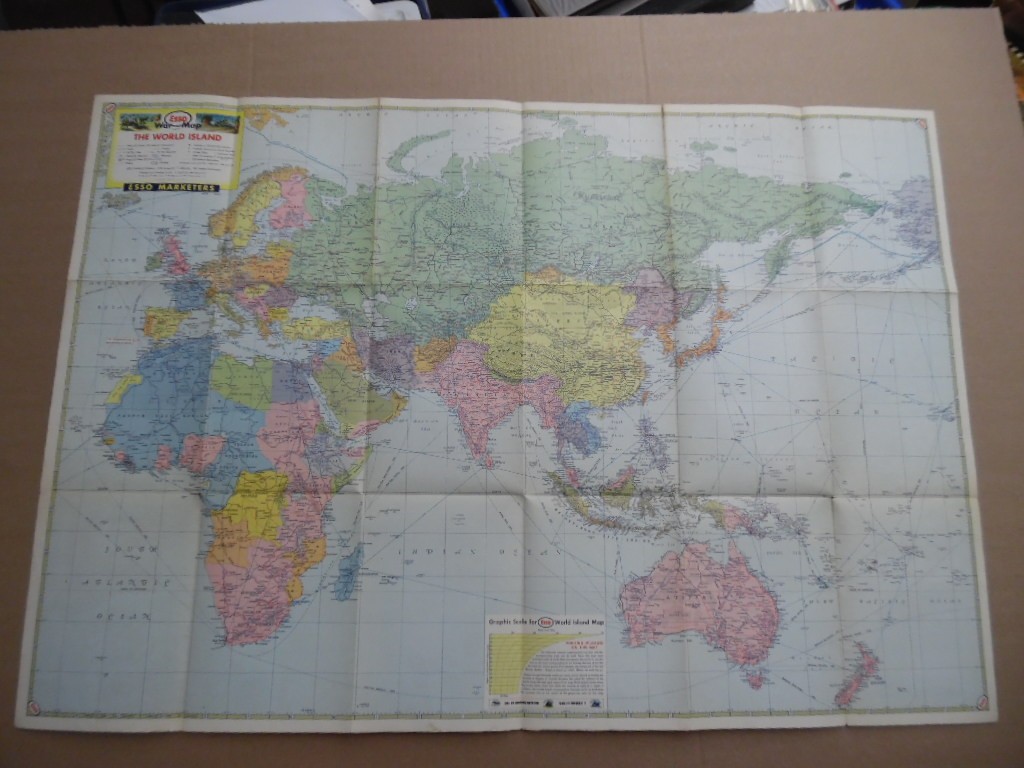 WWII ESSO WAR MAP II Featuring World Island Fortress Europe Vintage Original