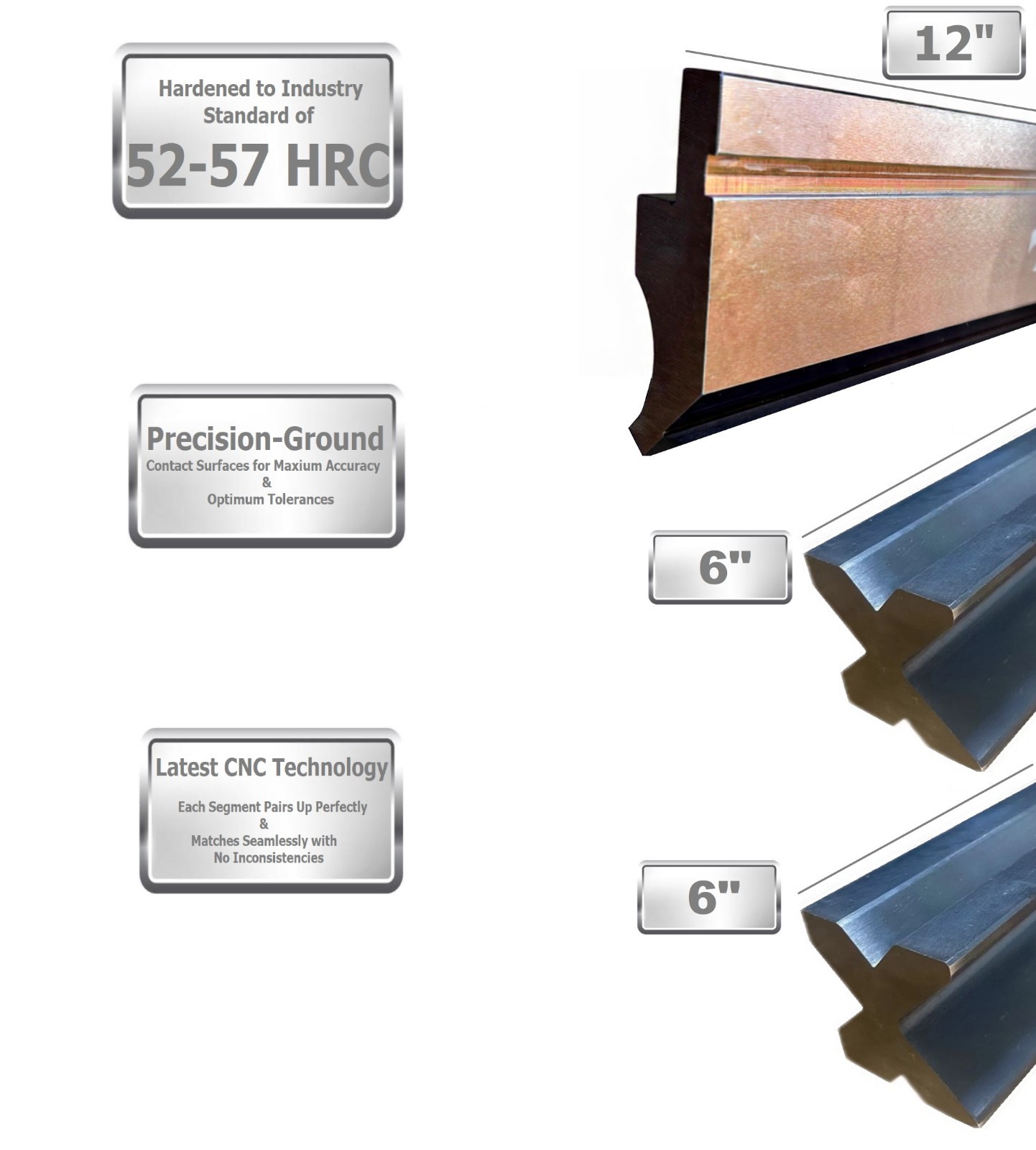 NEW 12" European Type Press Brake Punch (Height: 2.62")  & 4-Way Dies (2.36" sq)