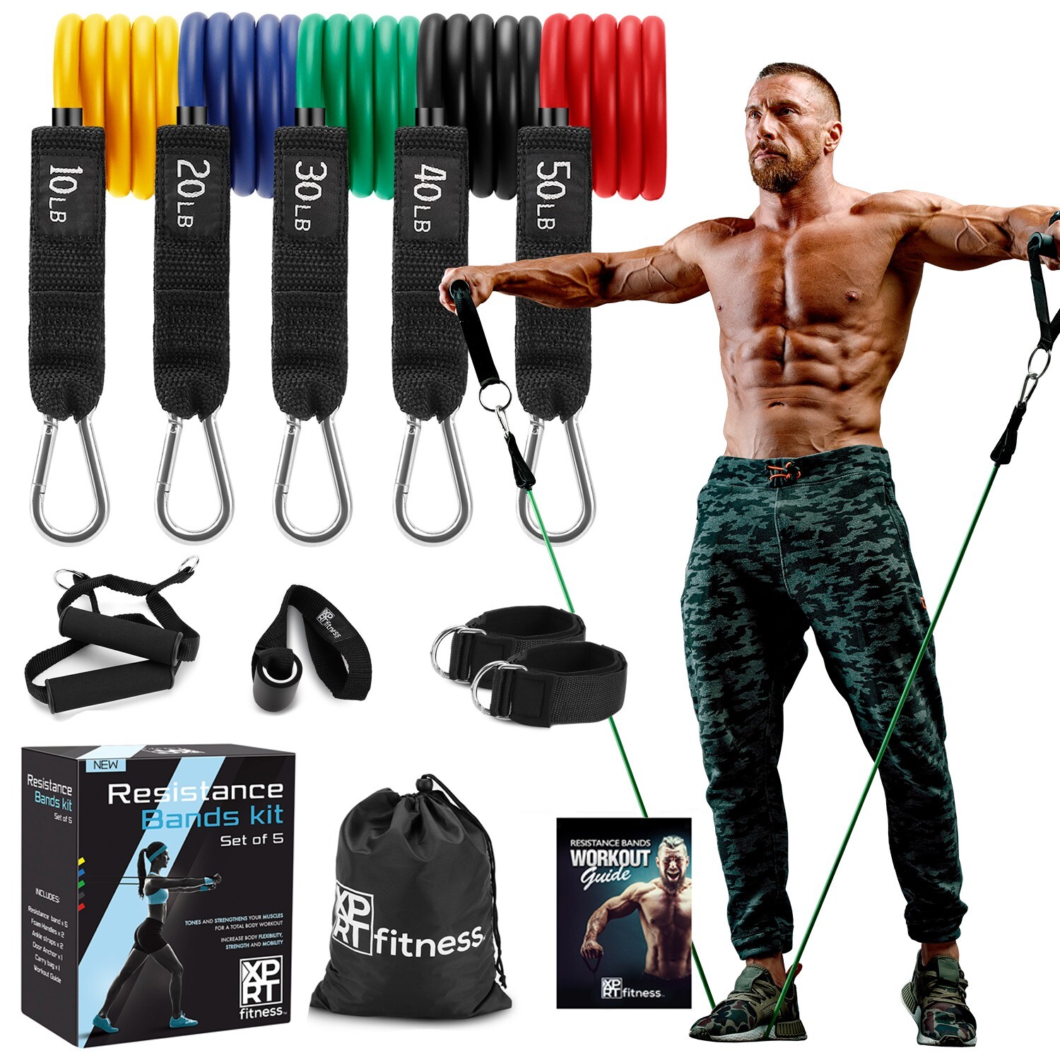 XPRT Fitness 11-Piece Resistance Bands Set 150LB - Ultimate Home Gym Kit