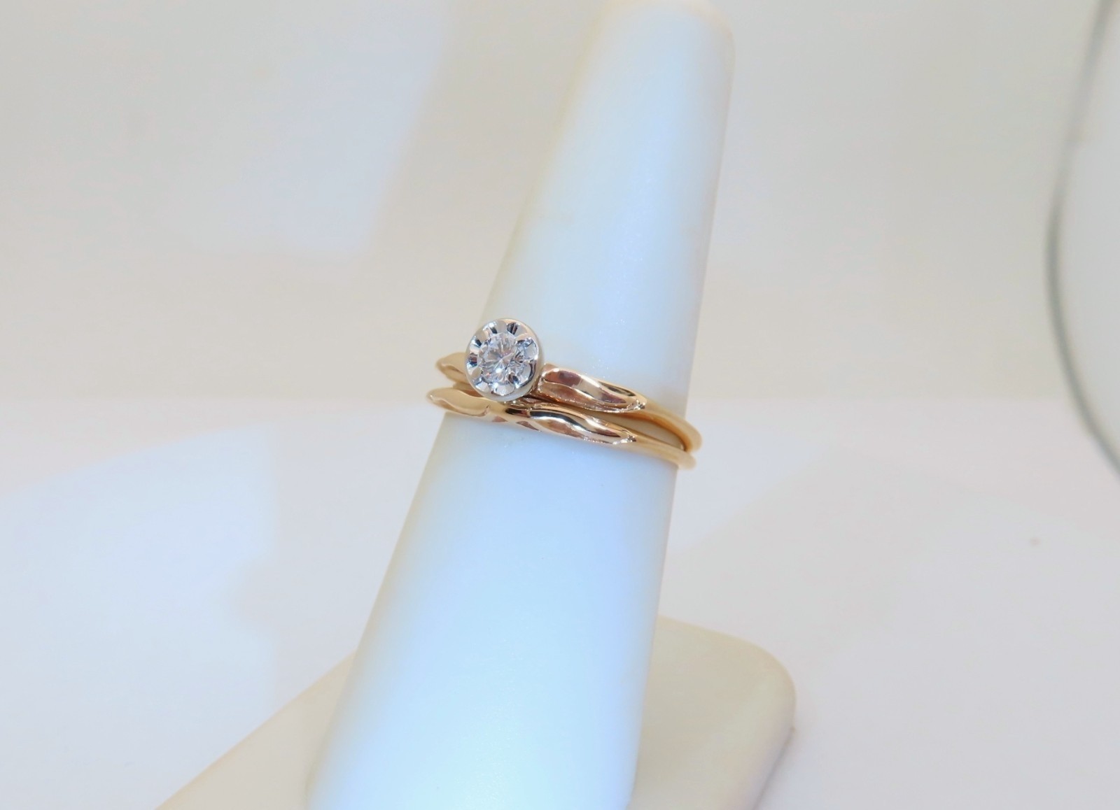 14k Gold Diamond Wedding Set Vintage Bridal Rings Natural Diamonds US 6.75 R1802