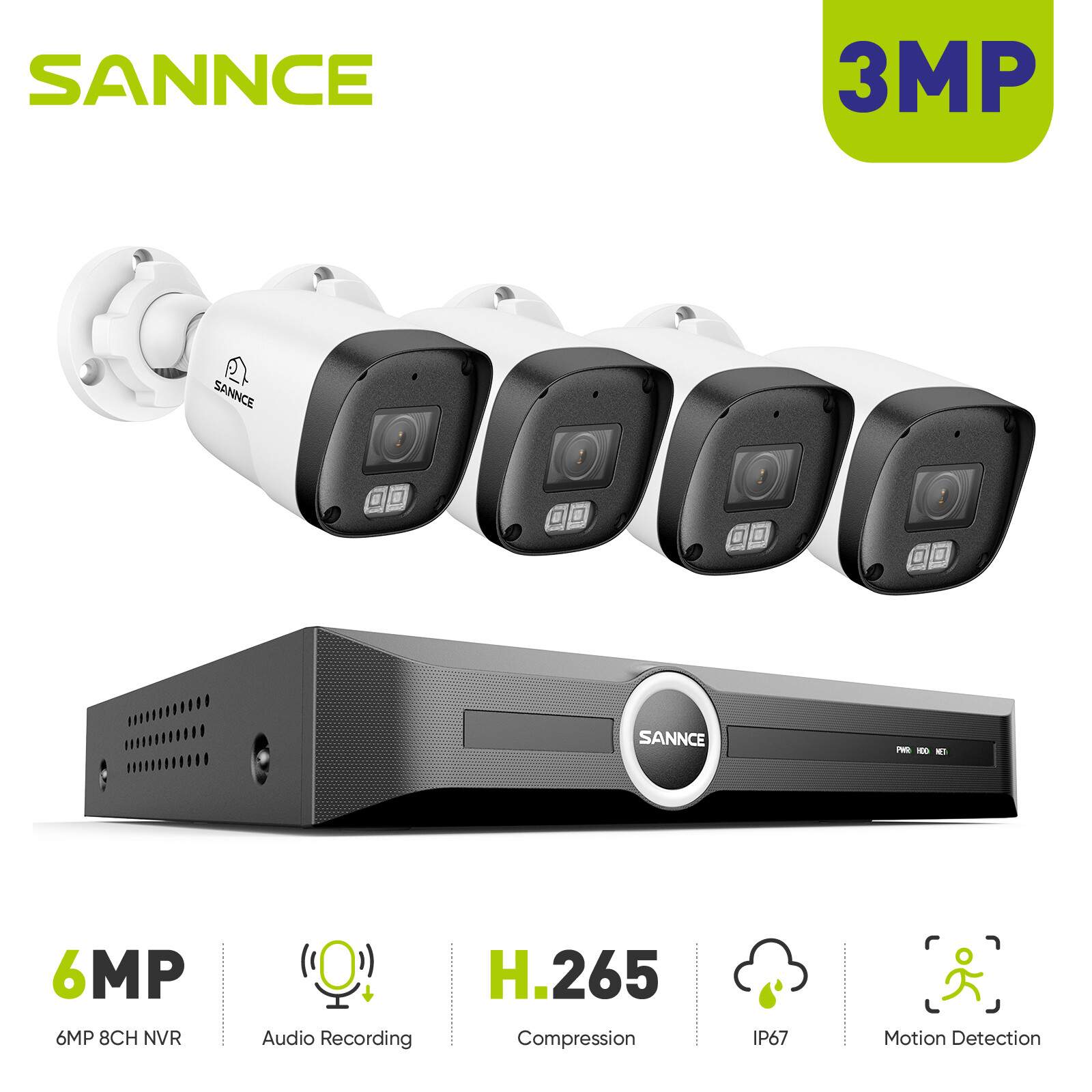 SANNCE 8CH 6MP NVR 3MP Home POE IP Security Camera System Audio Recording CCTV