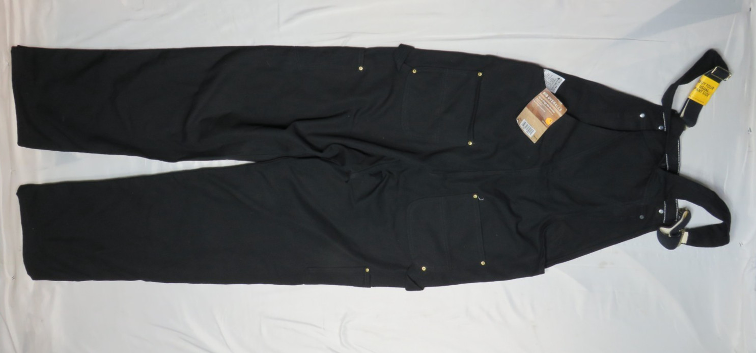 CARHARTT 36X36 BLACK BIB OVERALLS R37 BLK ZIP TO THIGH DOUBLE FRONT NEW NWT