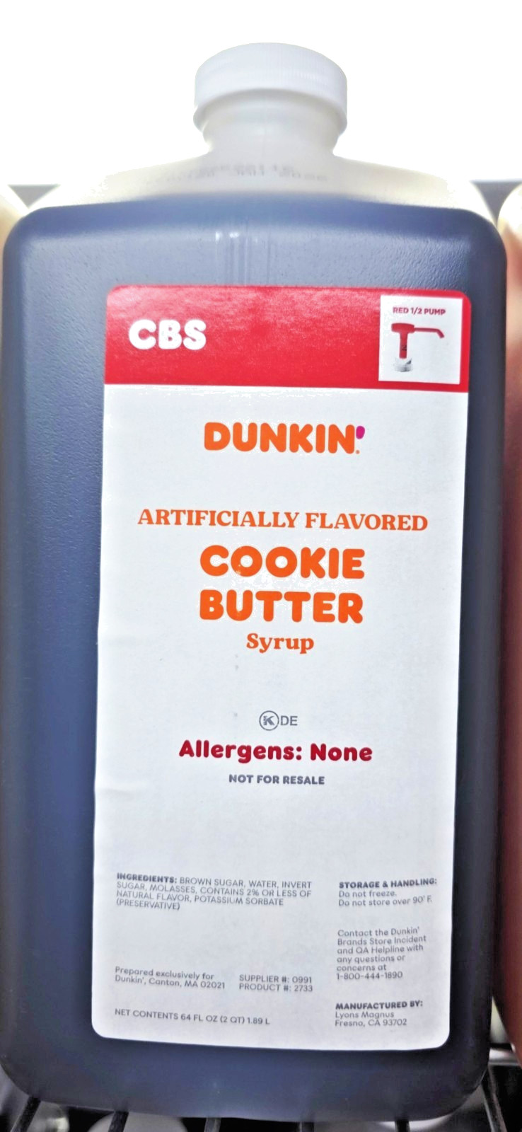 Dunkin COOKIE BUTTER Syrup 64fl Oz, EXP MARCH 2026
