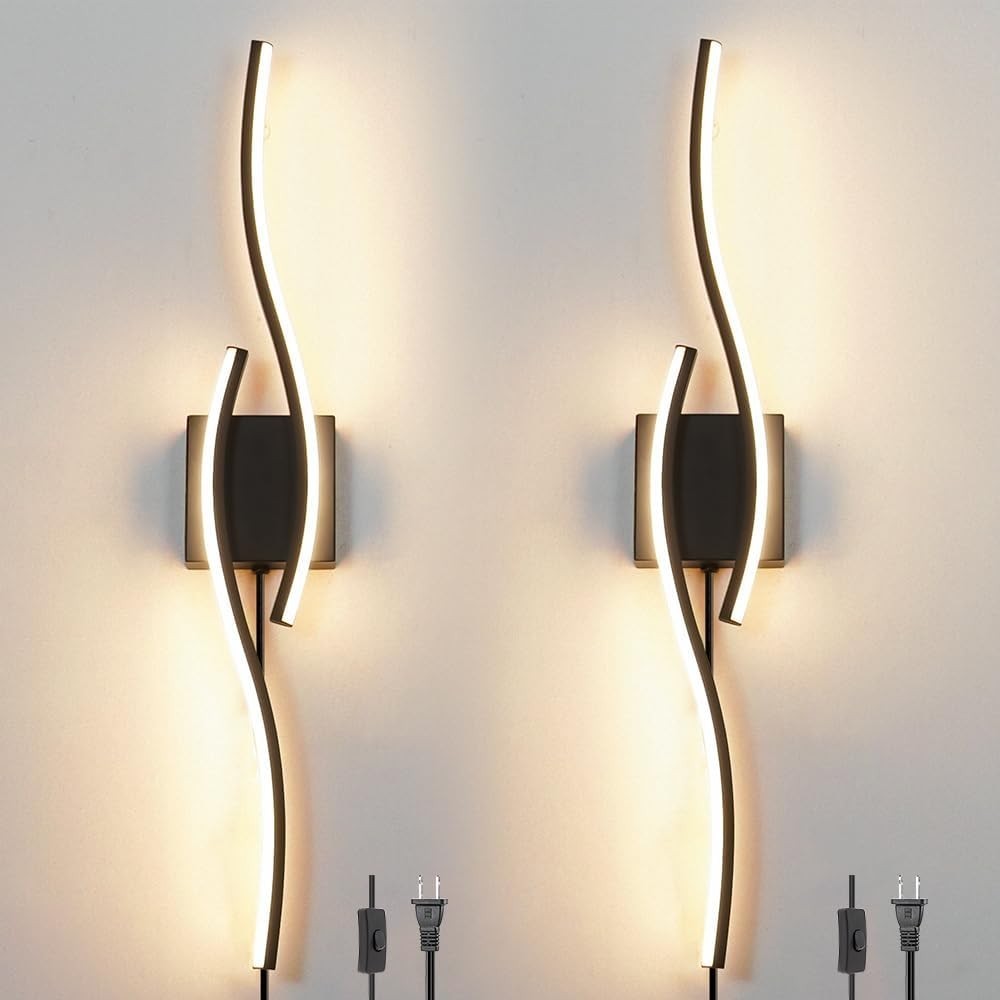 Plug in Wall Sconces Set of 2, Modern Plug in Sconce with Remote, Dimmable LED