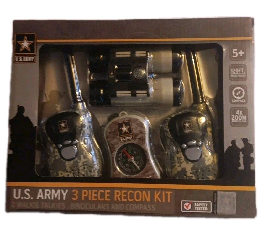 U.S Army 3 Piece recon kit 2 Walke TalkiesBinoculars And Compass Official Lic.