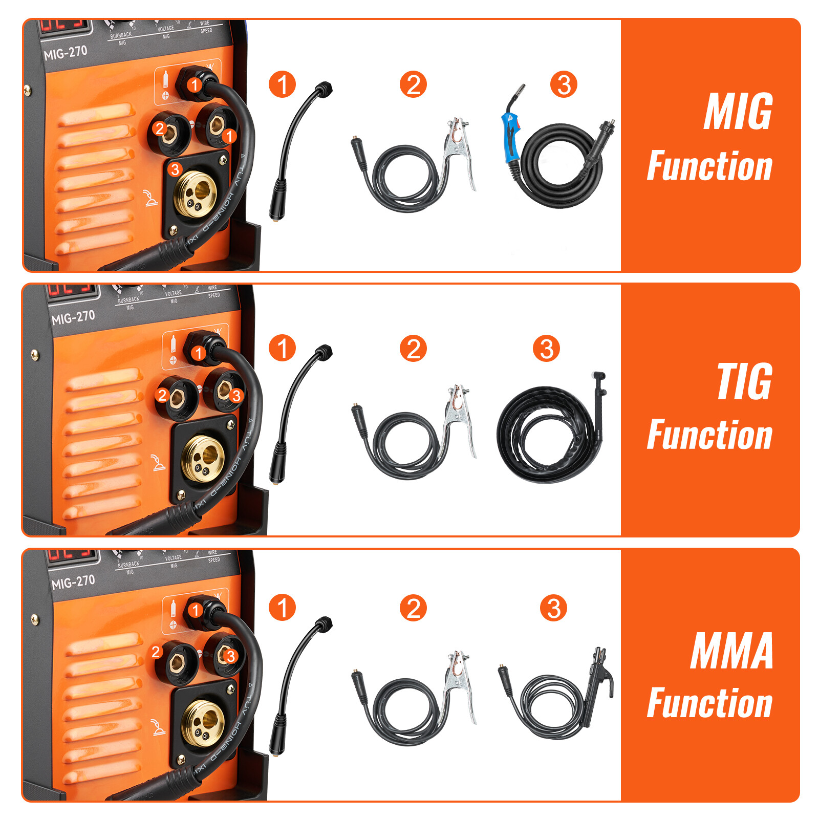 VEVOR Mig Welder Welding Machine 270A MIG MMA TIG 3 In 1 Welder Combo 110V/220V