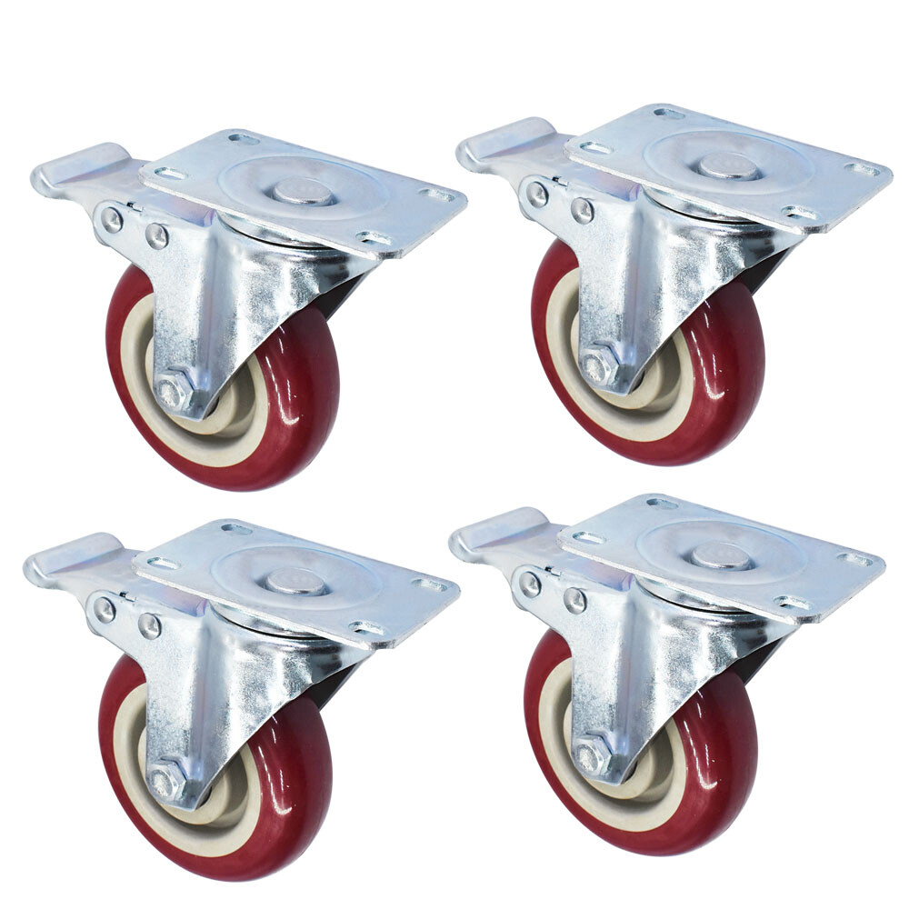 4 Pack 4" Heavy Duty Caster Set Wheels All Swivel & Brake Casters Red