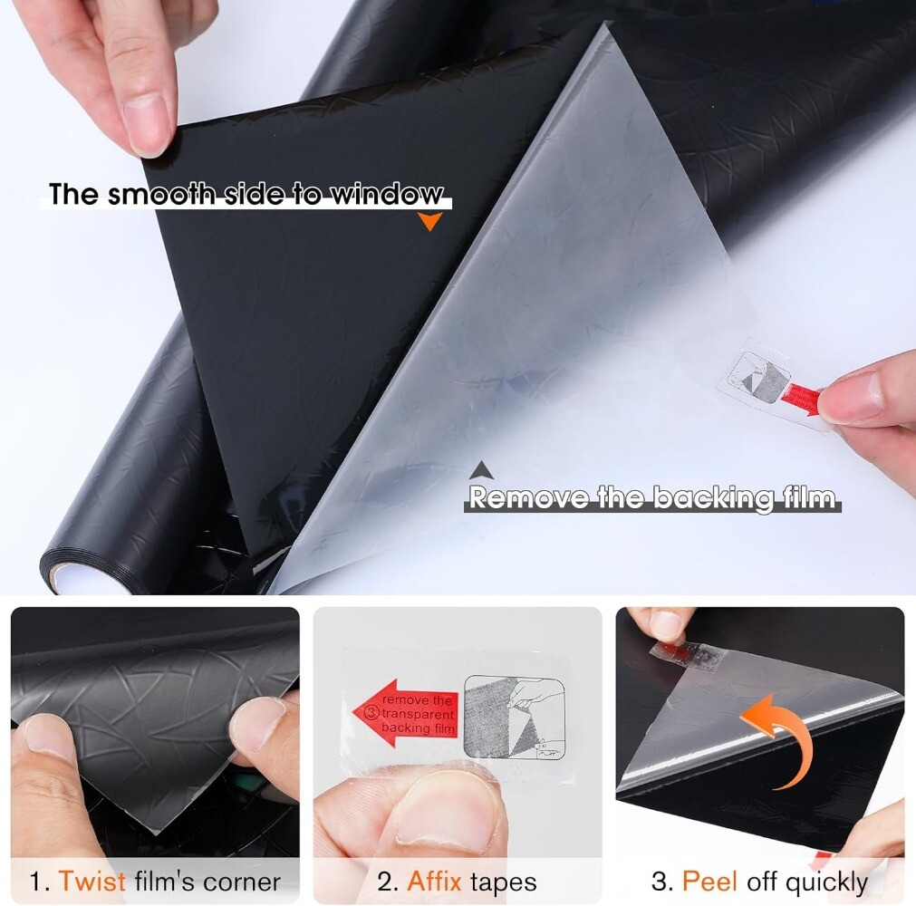 rabbitgoo Privacy Window Film Rainbow Static Cling Stained Glass Sticker Black