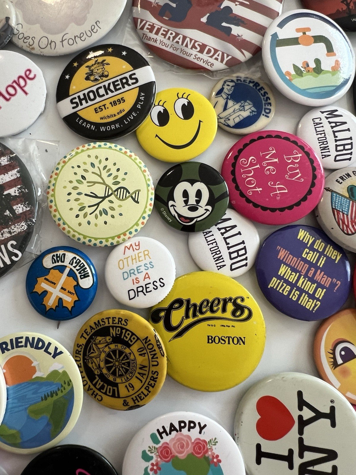 Lot 70+ Vintage Pinback Buttons Political Advertisement Pop Culture Assorted Mix