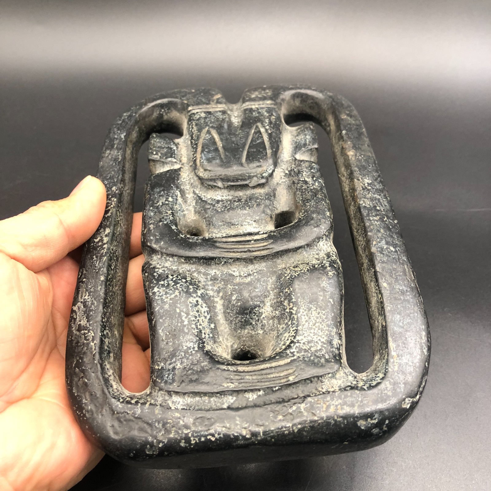 Old HongShan Culture Meteorite Jade Hand-Carved Sun God Helios Statue