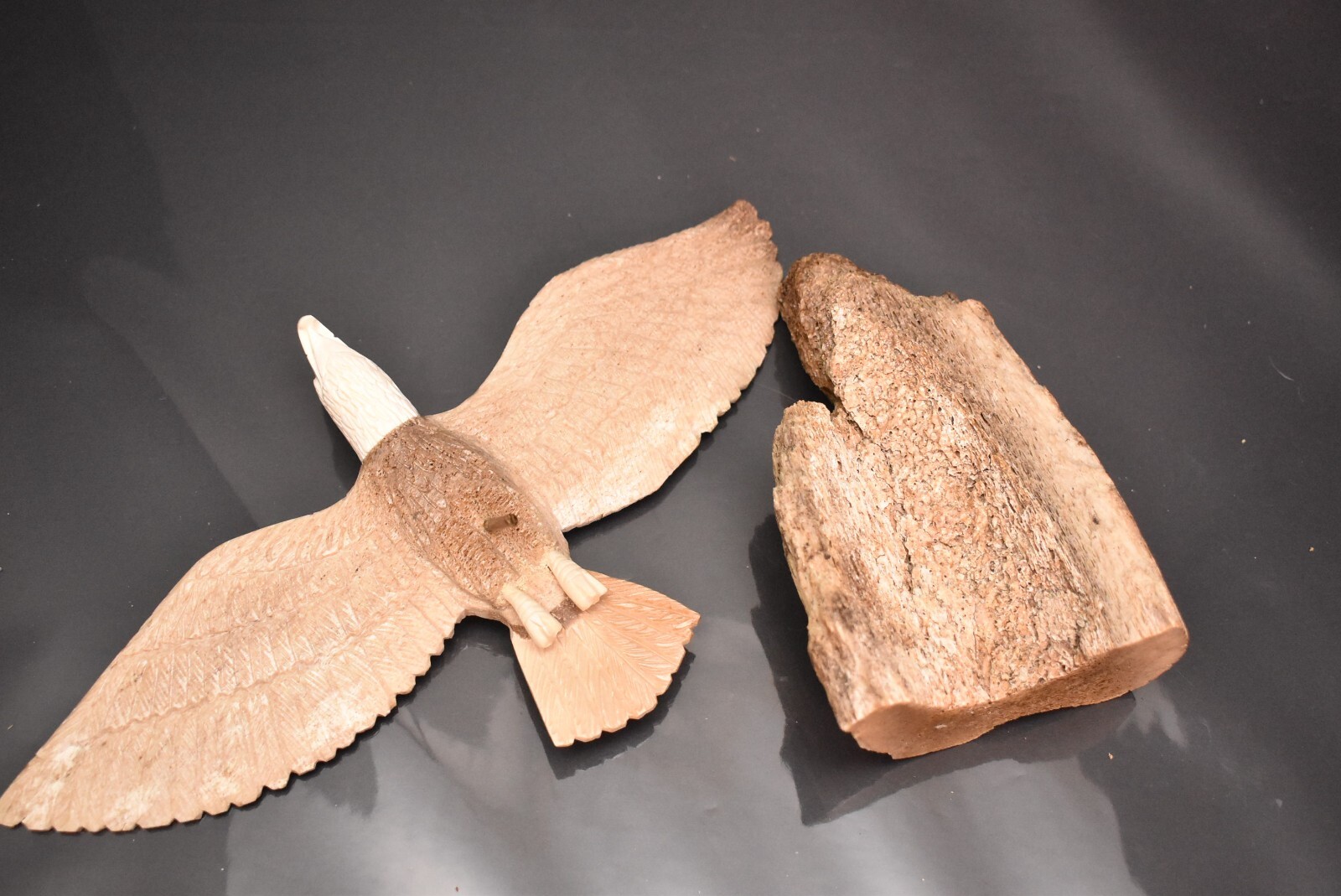 INUIT Figure Fossilized BUFFALO BONE CARVED EAGLE Northwest Coast Sculpture