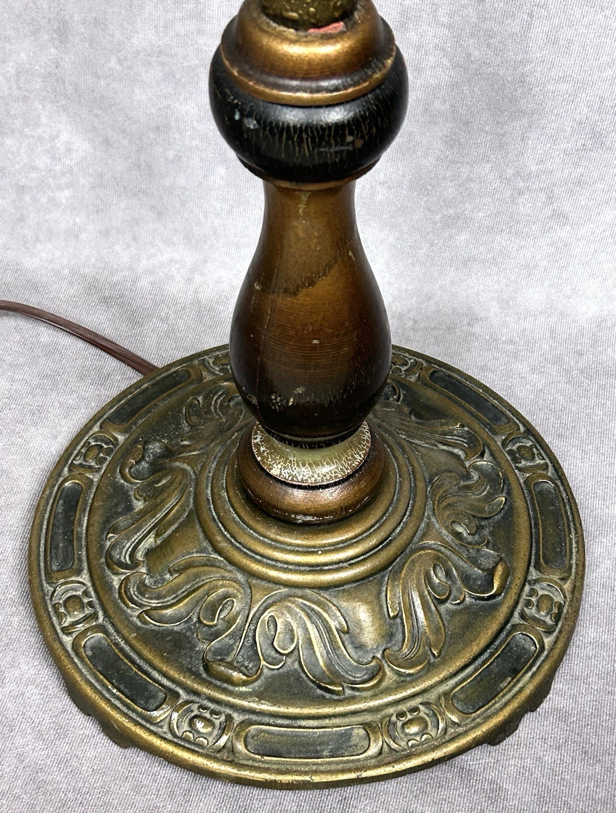 Antique Art Deco Floor Lamp Bridge Arm Unique Painted Wood Column Cast Iron 5 Ft