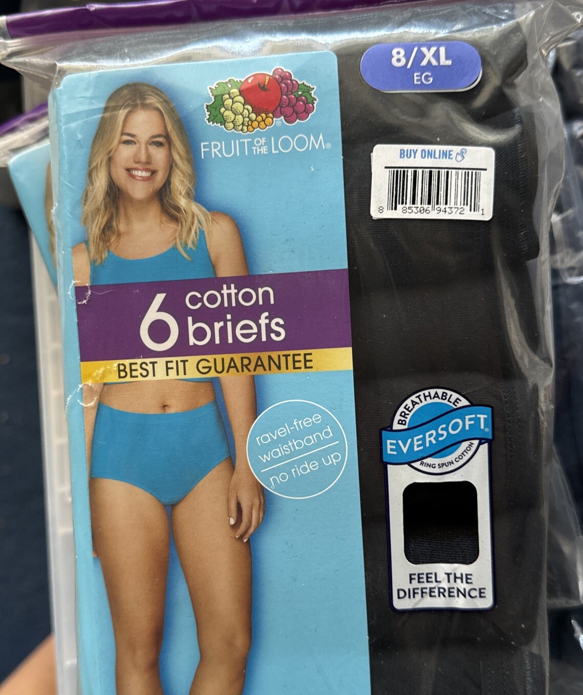 Fruit of the Loom Women's Black Brief Underwear, 6-Pack, Size 8/XL