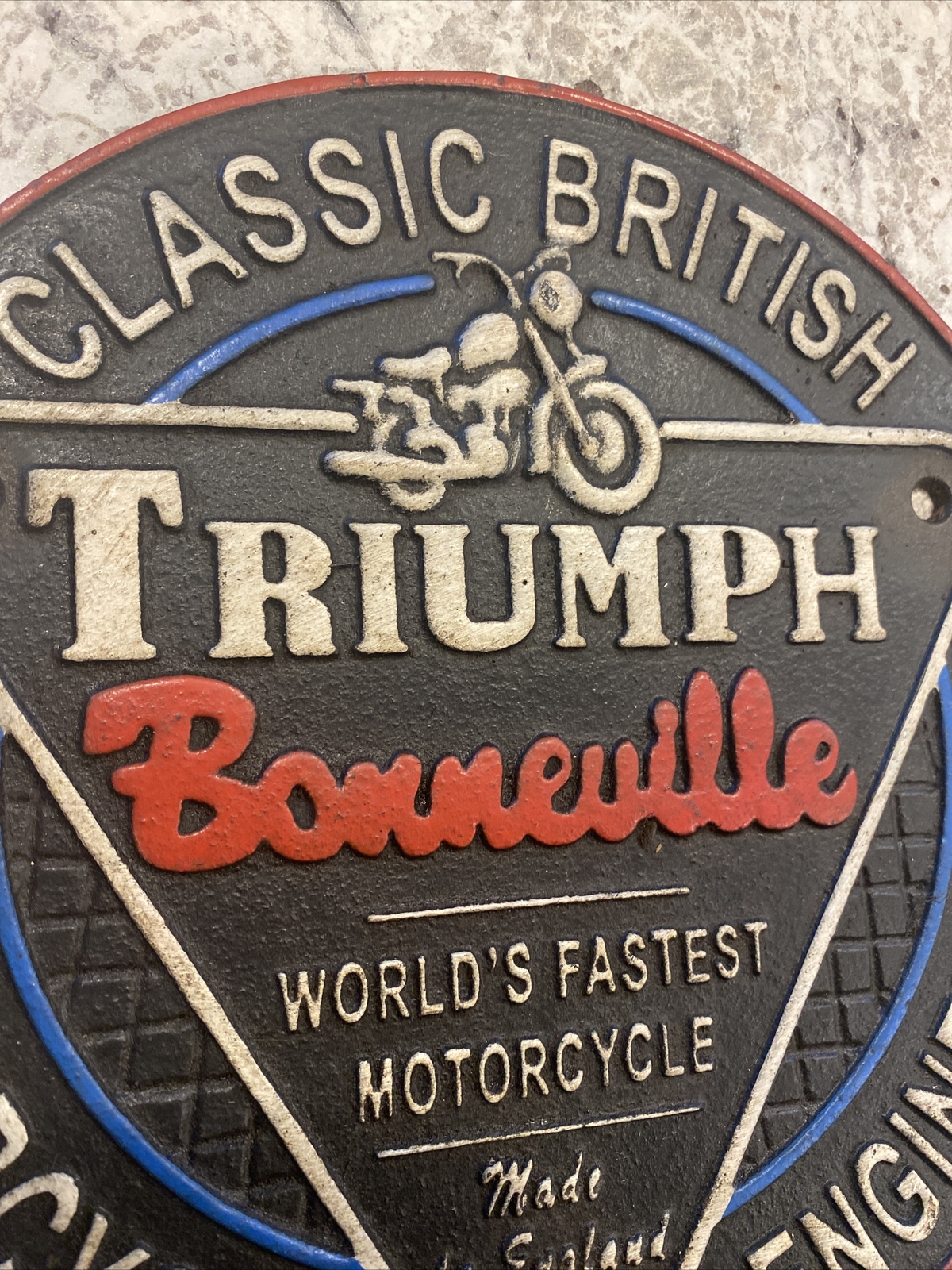 Triumph Bonneville Motorcycle Sign Cast Iron Plaque Fatboy Rider UK Home Decor