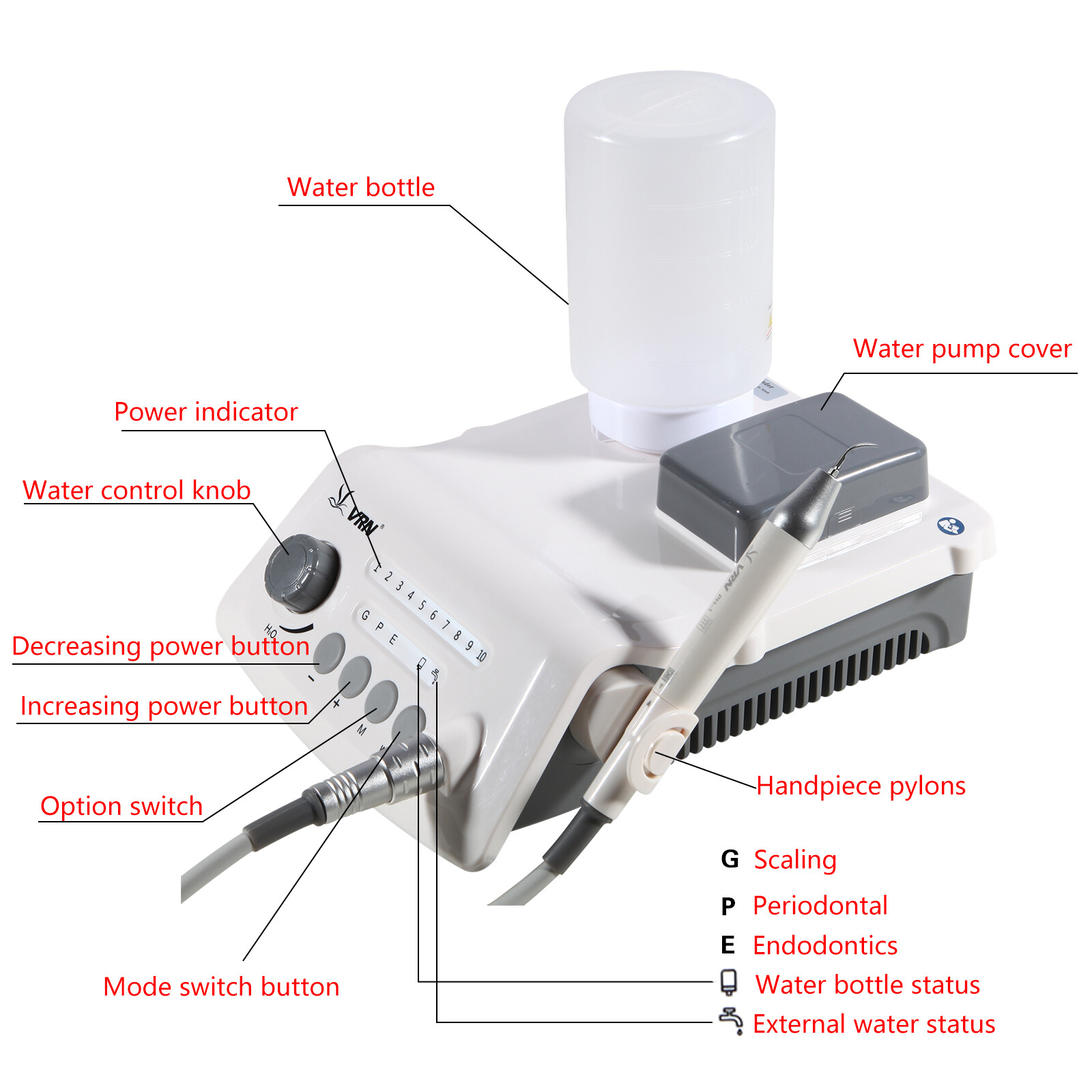 Woodpecker Style Dental LED Cordless Ultrasonic Scaler &LED Detachable Handpiece