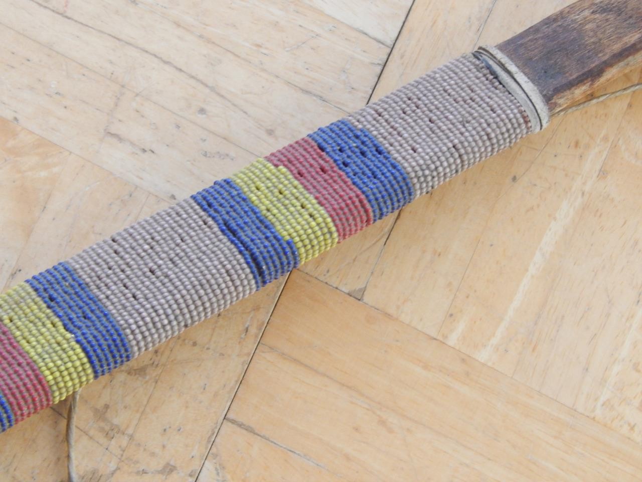 VINTAGE 48" t MID CENTURY NORTHERN PLAINS BEADED HIDE BACKED BOW - NICE !