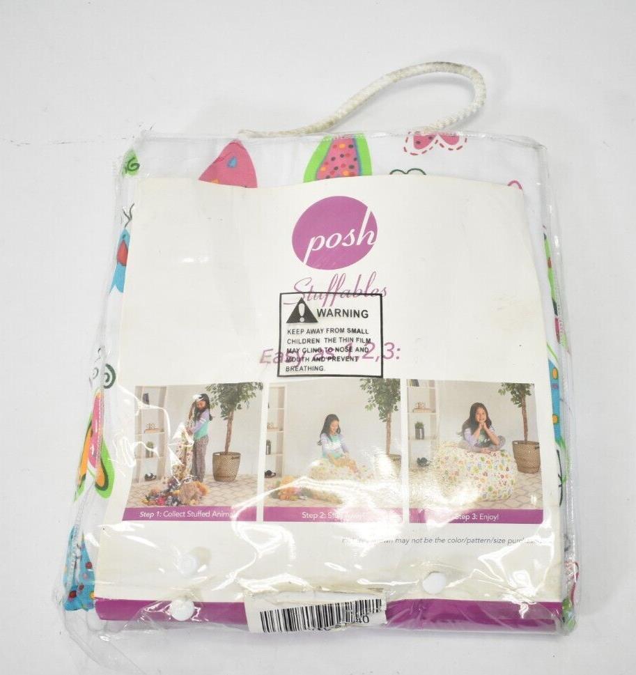 Posh Stuffables Stuffed Animal Storage Bean Bag Chair White Hearts Decor