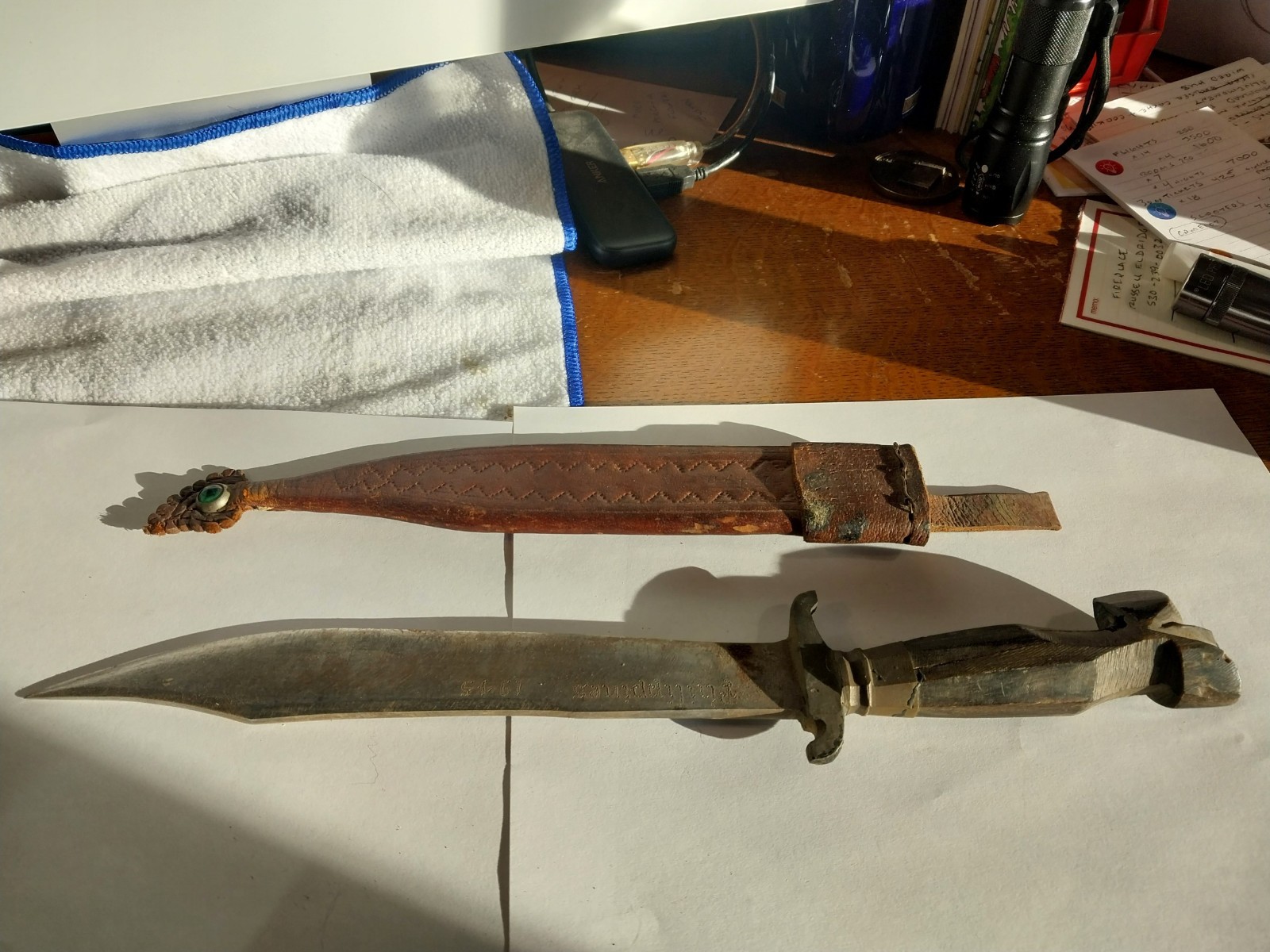 WWII Philippines Fighting Knife and sheath 1945 great shape "Bowie"