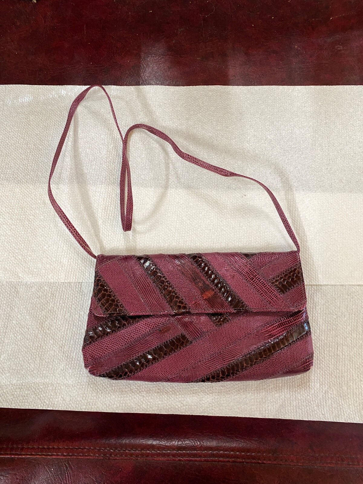 VTG David Mehler Retro Purse HandBag Clutch Womens Maroon Reds Snakeskin*read