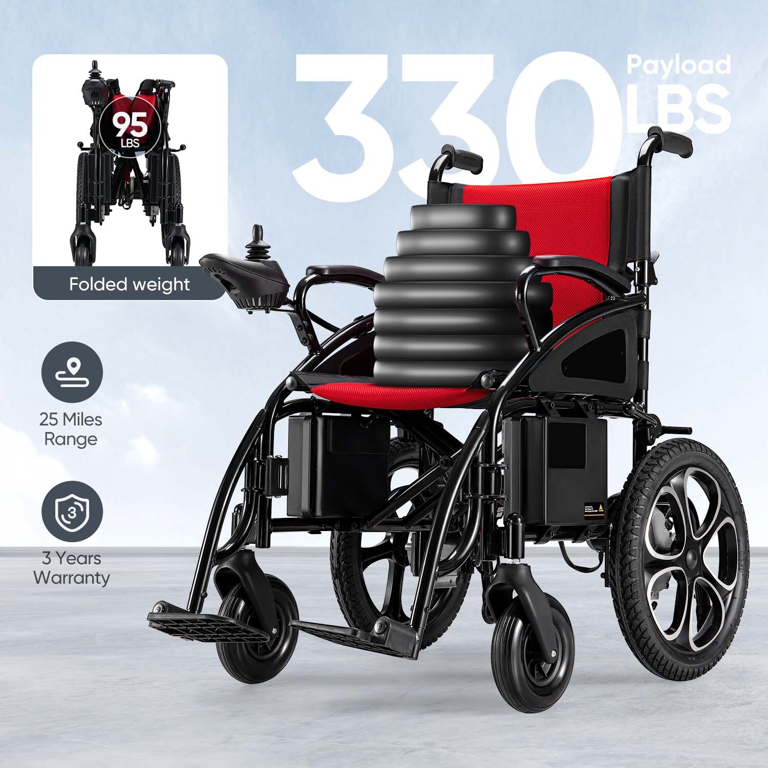 All Terrain Electric Wheelchair Heavy Duty 500W Foldable Electric Wheelchairs