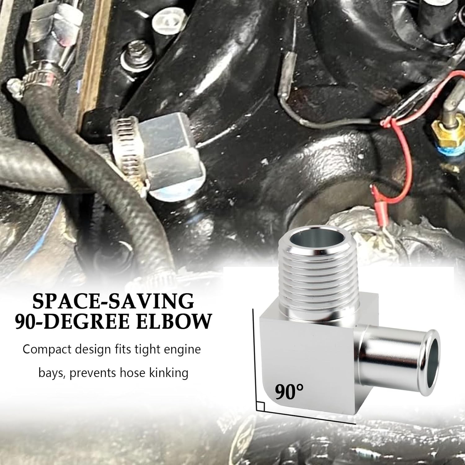 90° Heater Hose Connector, Heater 90 Degree Hose Elbow from 1/2 NPT to 5/8 Barb