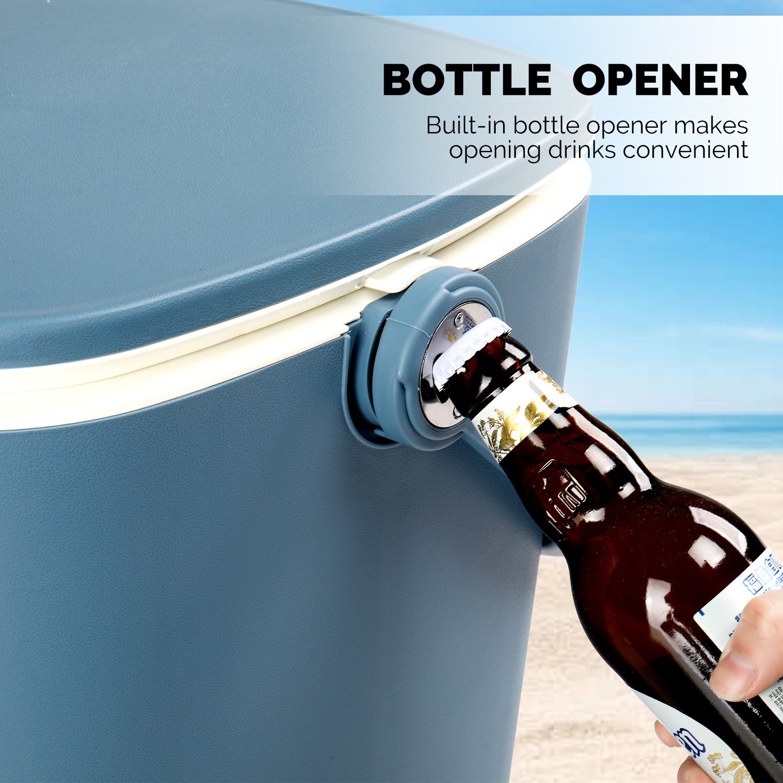 4 Gallon Portable Outdoor Cooler Side Table with Handle, Bottle Opener, Lift Top